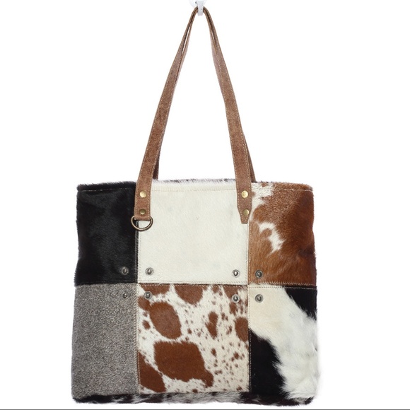 NEW Patchwork Cow Hide Tote Bag - Picture 3 of 8